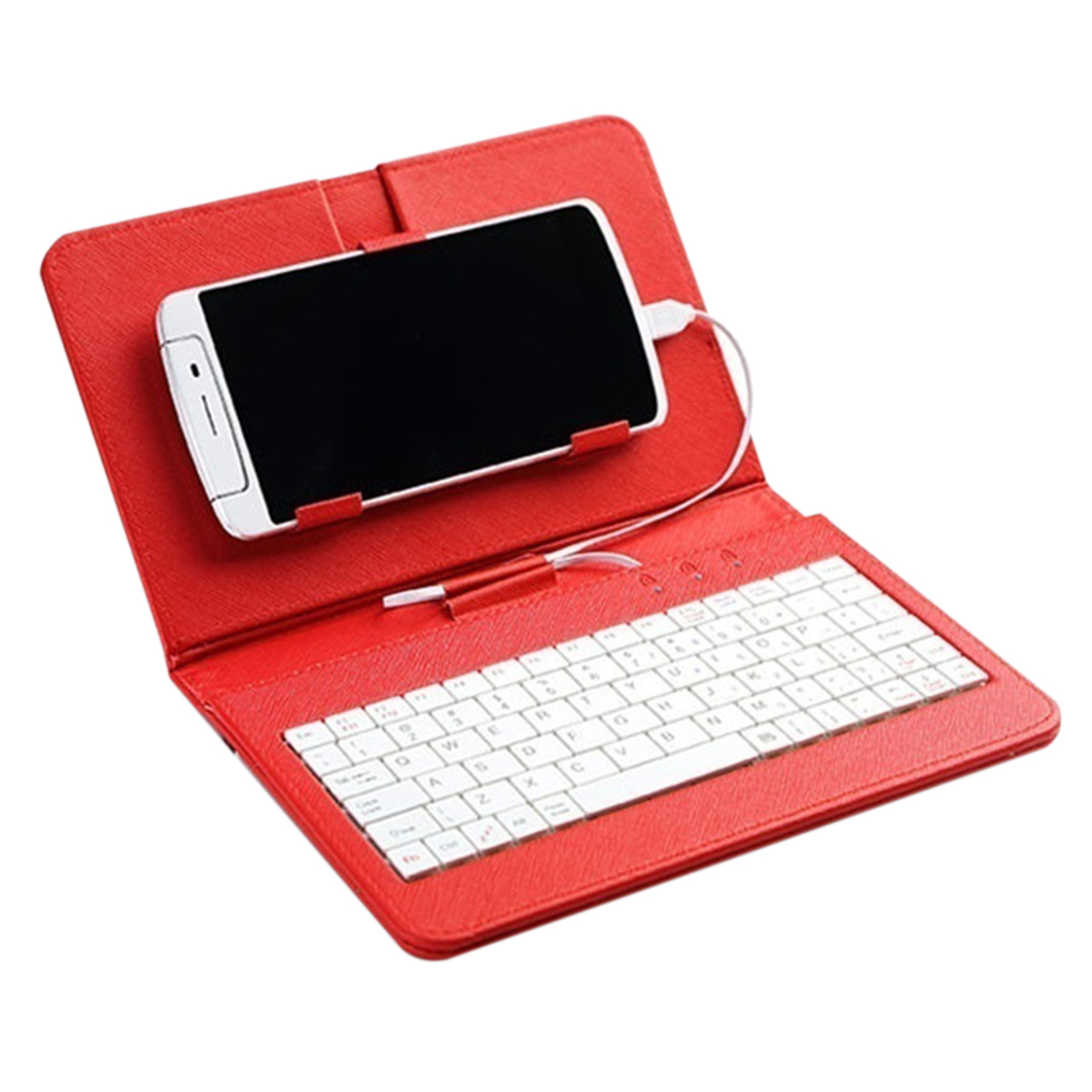 Universelt tastaturveske i pu -skinn til andriod -beskyttende mobiltelefon med bluetooth -tastatur til 4.8-6 tommers telefon: Rød