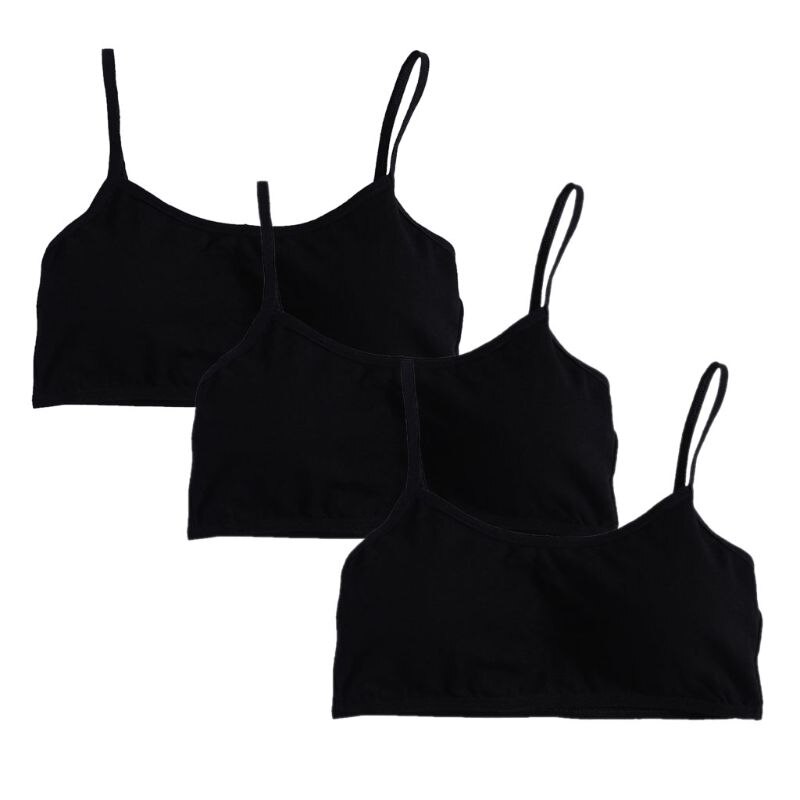 . 3pcs/Lot Young Girls Solid Soft Cotton Bra Puberty Teenage Breathable Underwear: C