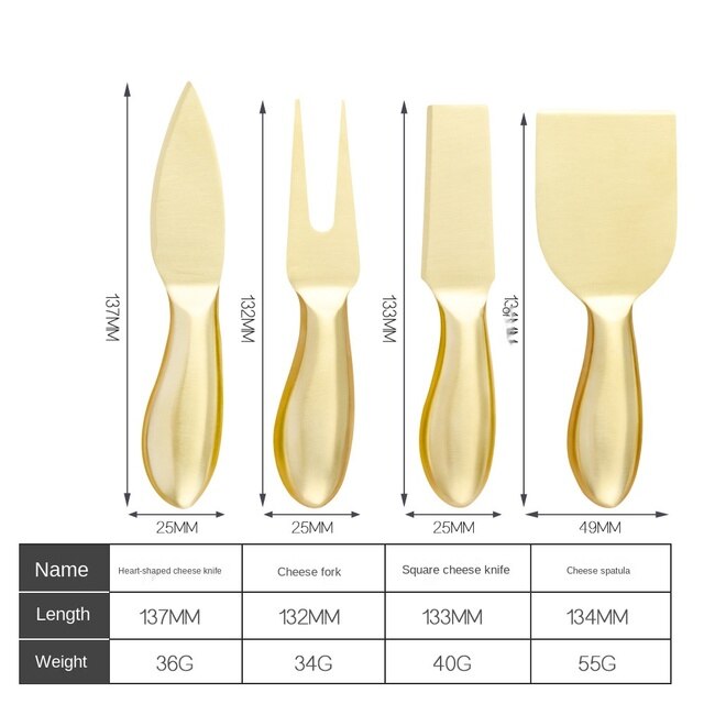 Couverts à fromage Smiley en acier inoxydable, Gadgets de cuisine, Style rétro, outils de cuisson, multifonctionnel, 4 pièces, couteau en argent et en or: Gold