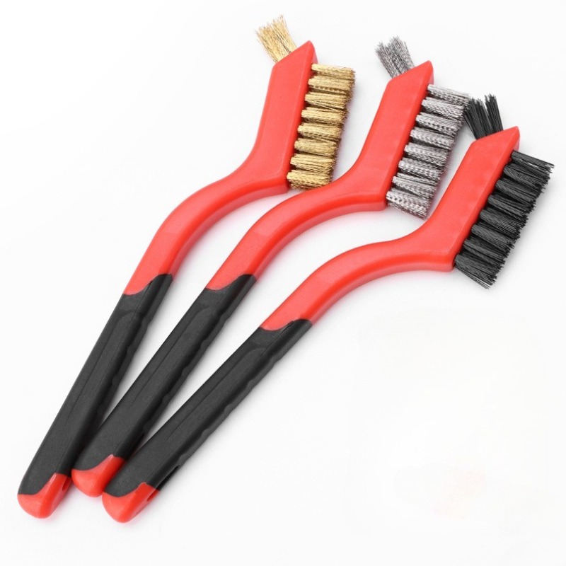 Set di spazzole metalliche Setole in nylon/ottone/acciaio inossidabile con impugnatura curva per la pulizia profonda di ruggine, sporco e vernice