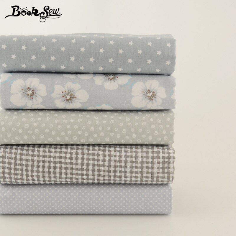 Tela de sarga de algodón 100% Booksew, Tela Gris de punto de flores con patrón de estrellas, Material de costura para sábana de cama, Patchwork, 5 unids/lote, Tissus Telas, CM