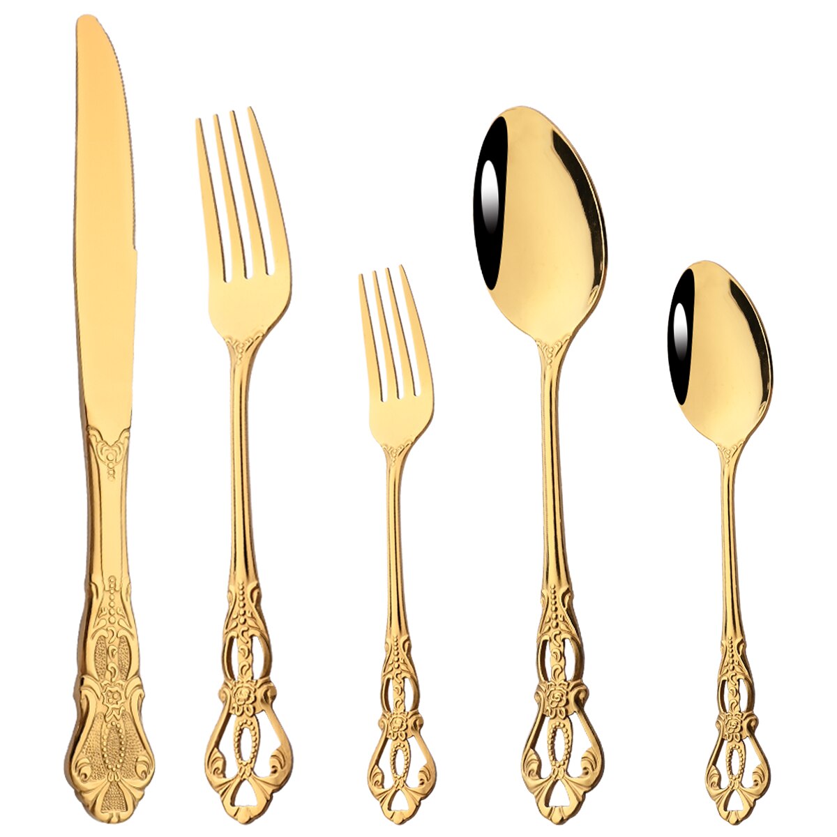 5Pcs Luxury Silver Western Dinnerware Set Stainless Steel Flatware Cutlery Set Home Fork Knife Spoon Tableware Silverware Set: Gold