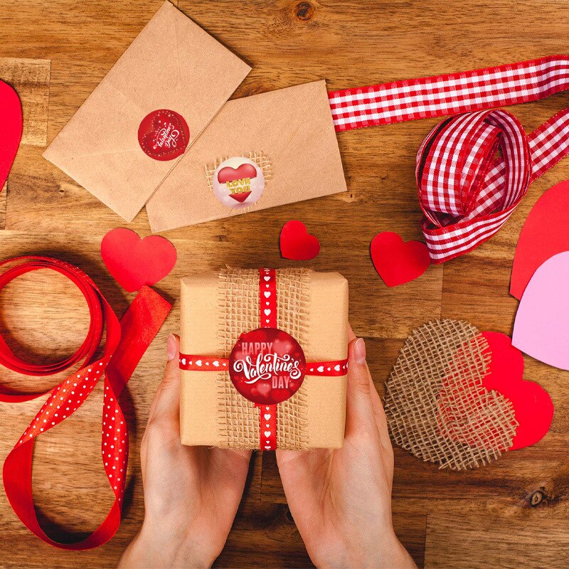 50-500pcs Love Heart Labels Stickers i love you Valentine's Day Stickers Heart Thank You Sealing Labels Birthday Party Tag