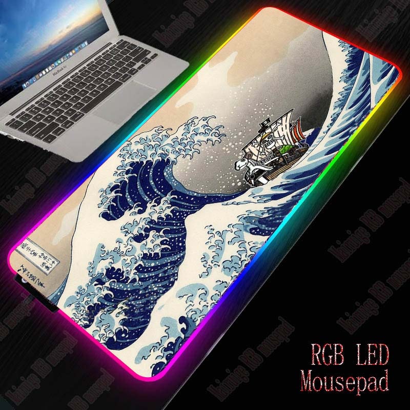 XGZ grandes olas arte Mousepad gran ordenador ratón Mat LED grande alfombrilla para ratón de juegos de noche RGB cable USB estera con iluminación para CSGO Dota