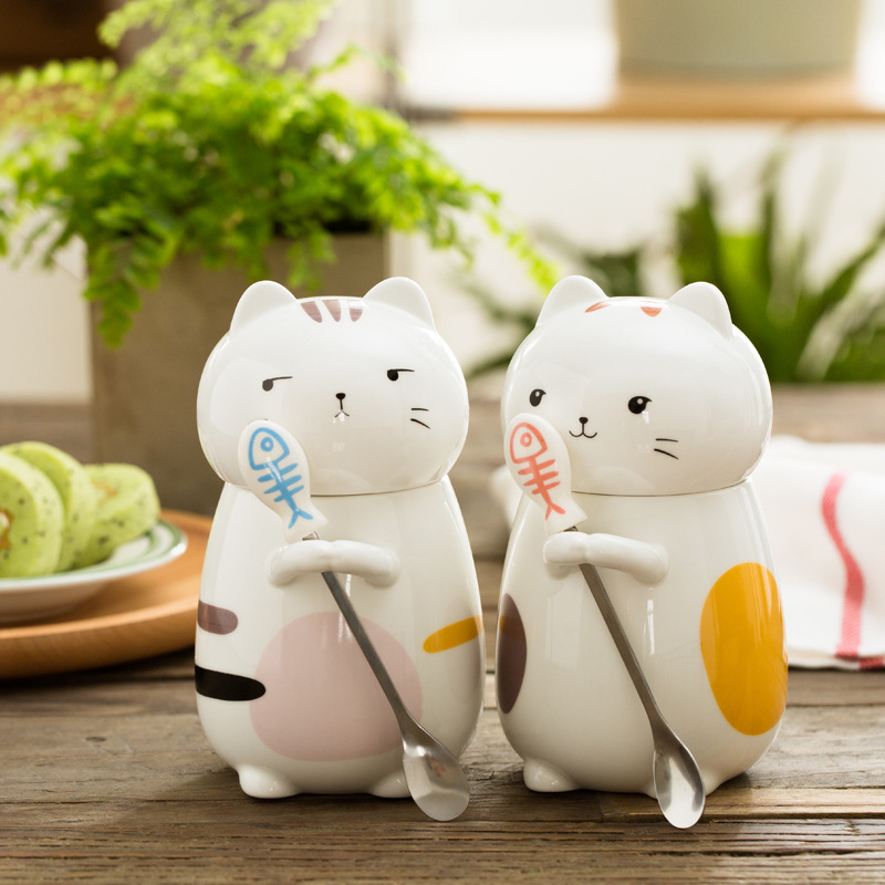 Super Cute Three-dimensional Animal Cat Cute Ceramic Water Cup Couple Large-capacity Mug with Lid Coffee Cup