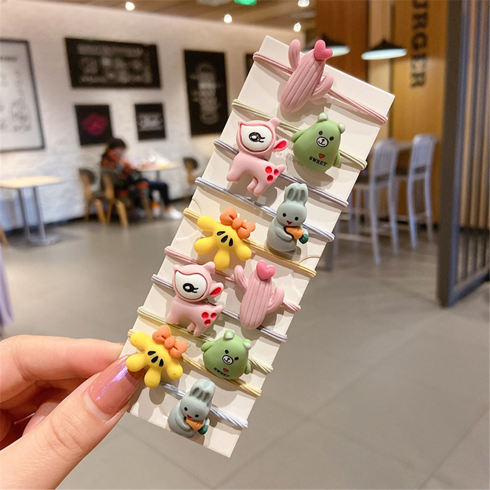 10 Pcs/Set Cute Floral Girls Rubber Bands Princess Kawaii Hair Ornament Headwear Elastic Hair Bands Headbands Hair Accessories: 12