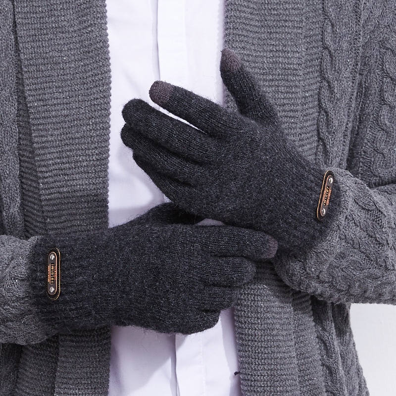 Men Knitted Gloves Thicken Winter Warm Gloves Touch Screen Male Warm Autumn Winter Mens Mitten Unisex Driving Gloves