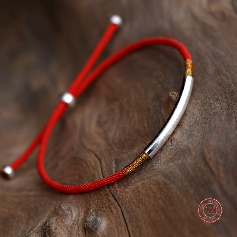 LKO S925 Sterling Silver Lucky Red Rope Fashionable Simple Hand Rope Bracelet For Man&amp;Women Best For Girl