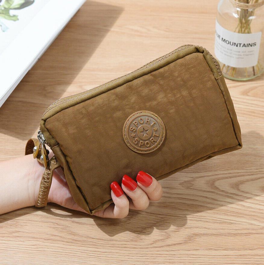 Womens Mini Phone Bag Short Wallet Three-Layer Zipper Purse Coin Purse Casual Solid Simple Lady Wrist Strap Card Wallet: B