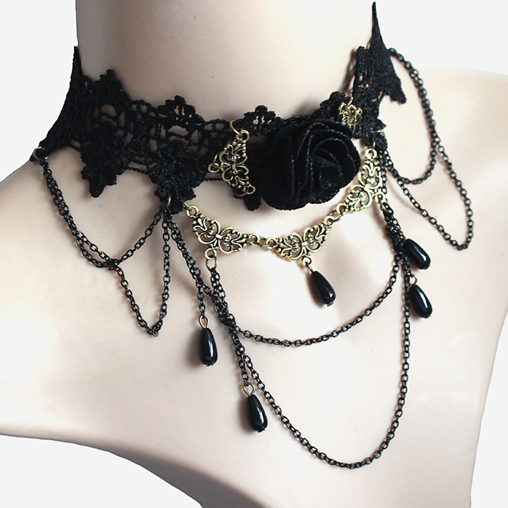 Frauen Rose Blume Spitze Hohl Halsband Anhänger Kette Halskette modisch Coole Streetwear Schmuck Dekor Zubehör