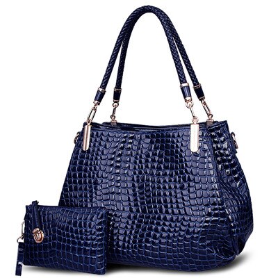 Grote capaciteit zwarte tassen krokodillenleren damestassen dames handtas + portemonnee/portemonnee carteras mujer 2 tassen/set tote bag markttas: Blauw