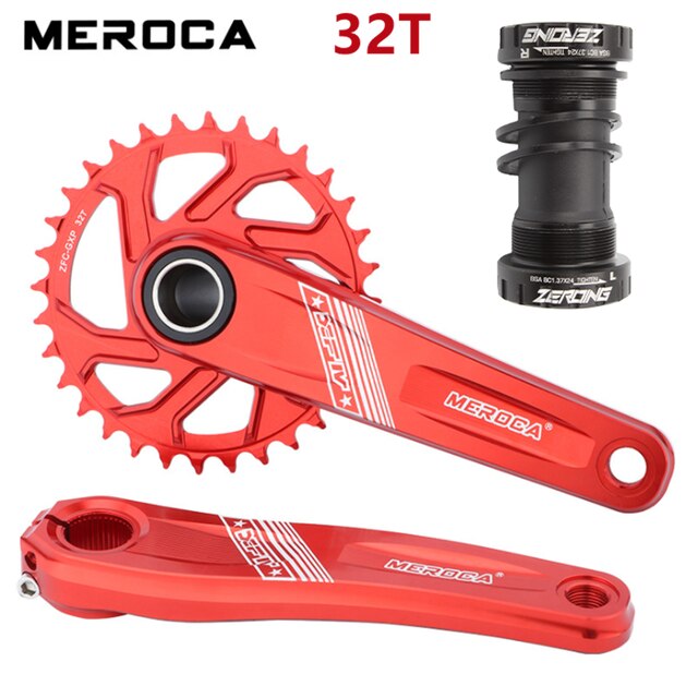 MEROCA MTB Crankset 170mm GXP 32/34/36/38T Narrow Wide Chainring Aluminium Alloy Mountain Bike Crank Set GXP Crank: Red With BB 32T