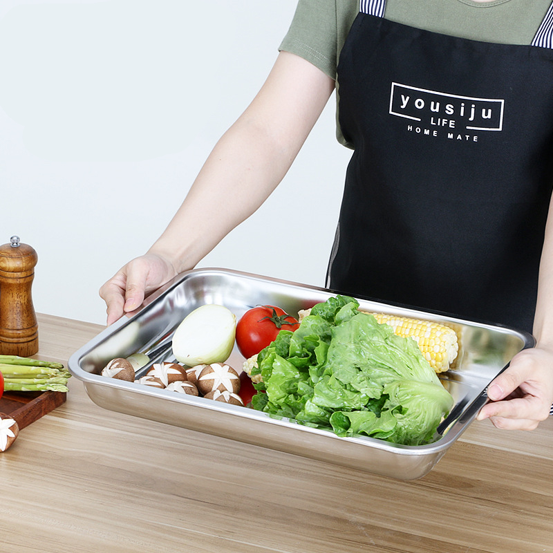 Stainless Steel Storage Metal Tray Rectangle Food Shallow Plates Serving Fruit Steaming Dish Tools Household Kitchen Accessories