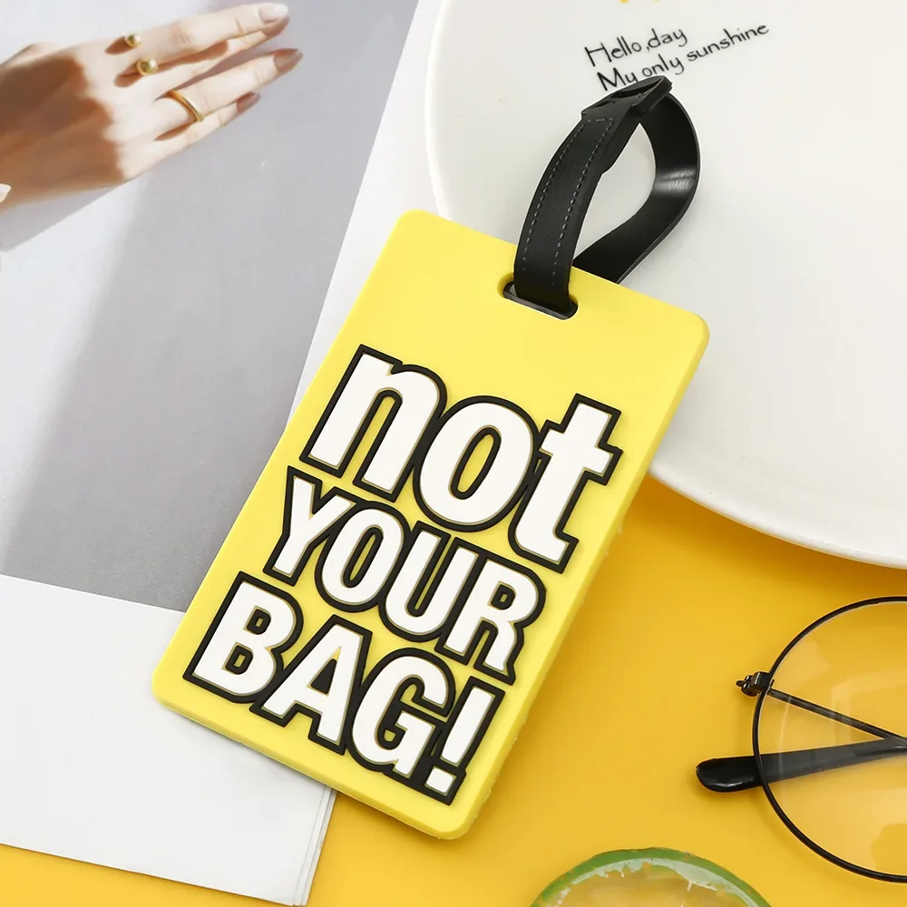 Modischer, niedlicher, kreativer Buchstabe, nicht Ihre Tasche, Reisezubehör, Gepäckanhänger, Koffer, Karikatur-Stil, Silikon, tragbares Reiseetikett: MULTI