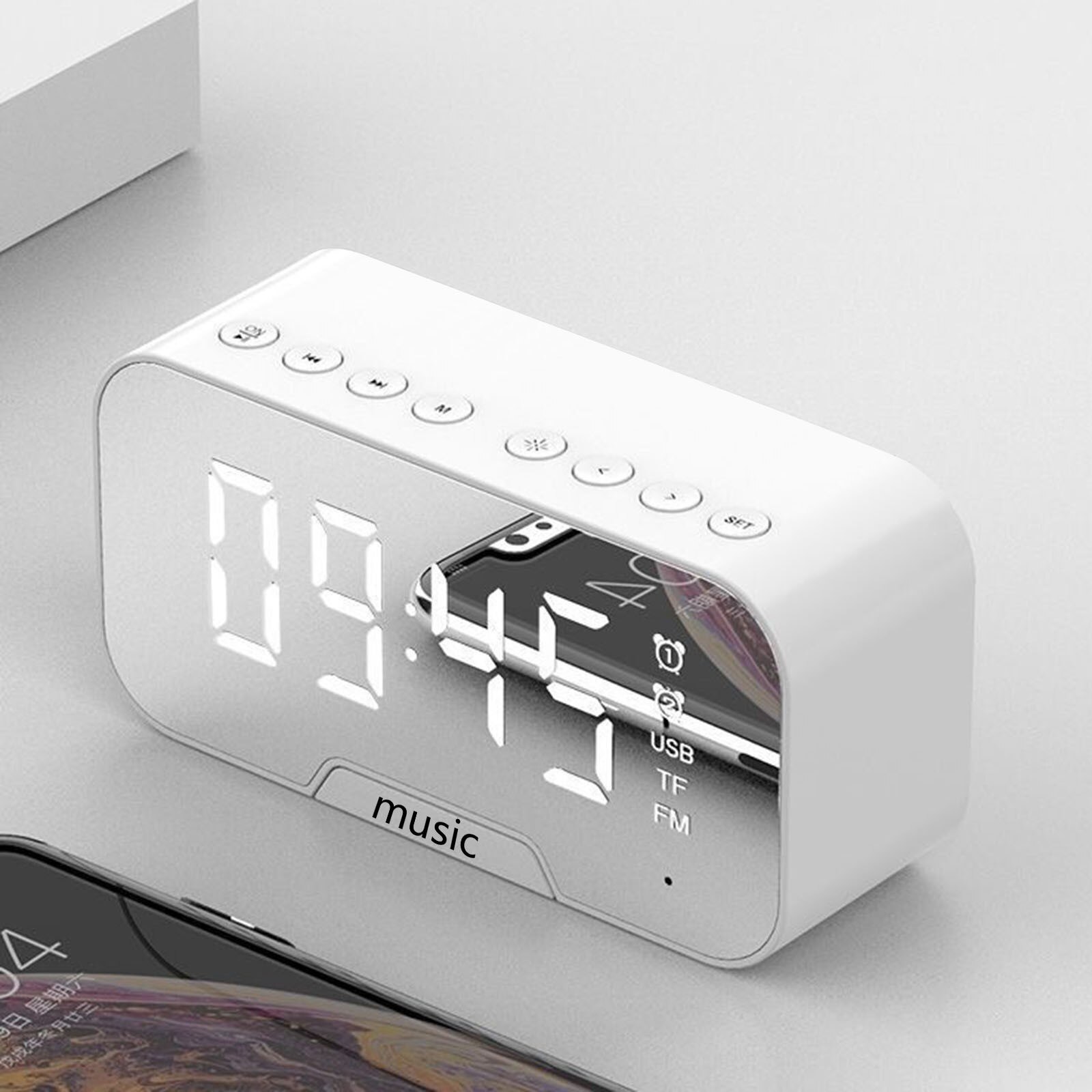 Wekker Roze Meisje Trend Bluetooth Speaker 3d Geluid Student Klok Draadloze Nachtkastje Wekker Spiegel Led Alarm Clockmusic