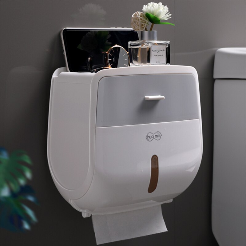 Toilet tissue box toilet rack hole-free toilet waterproof paper roll toilet paper household: Double gray