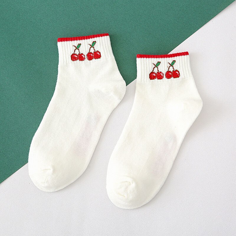 mignon drôle chaussettes femme pêche citron cerise Kiwi fruits chaussettes femmes heureux Calcetines Divertidos Skarpetki blanc Sokken: 1