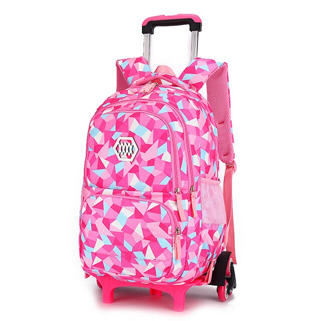 Grote Capaciteit Trolley Rugzakken Kind Schooltassen Voor Tienermeisjes Jongens Waterdichte School Rugzak Kids Reizen Wielen Zak: Rose red-6 wheels