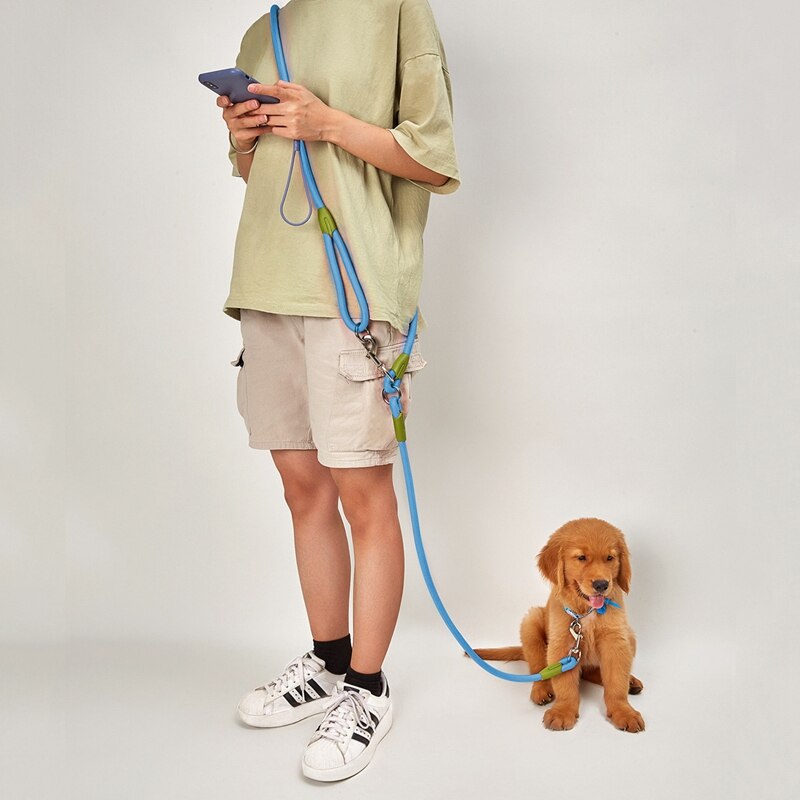 Dog Leash Harnesses Leads For Dog Walking Slung Hands Free Leashes Running Dog Chain Multifunctional Double-Head Leash