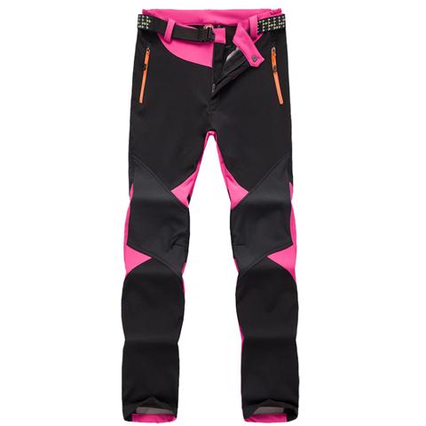 Mulher à prova de vento/calças impermeáveis caminhadas/escalada/esqui/caminhada/calças quentes ao ar livre calças de trekking: Black / M