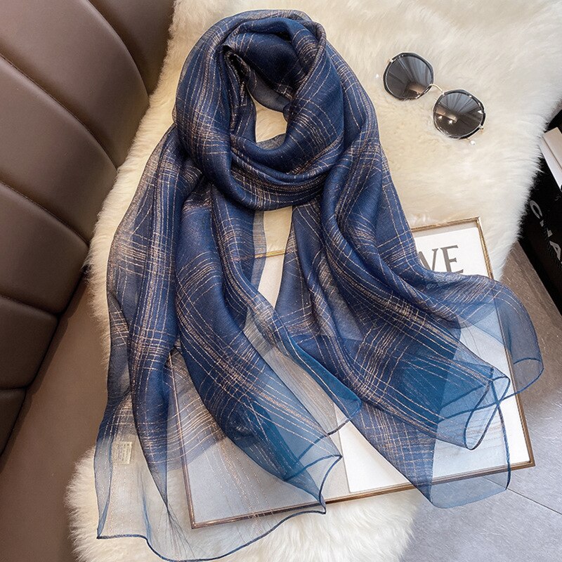 Autumn And Winter Silk Scarf Women's Temperament Gold Long Shawl Dual-Purpose Silk Scarf