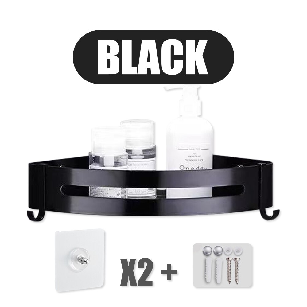 Bathroom Shelf Shower Storage Rack Wall Triangle Storage Standing Shelves Shampoo Holder No Drill Punching Bathroom Accessories: Black-A