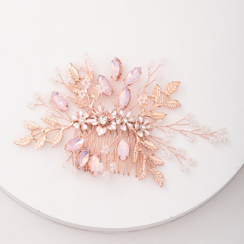 Rose Gold Wedding Hair Accessories Ladies Hair Comb Rhinestone Flower Headdress Bride Hairpin Handmade Prom Tiara Accessories