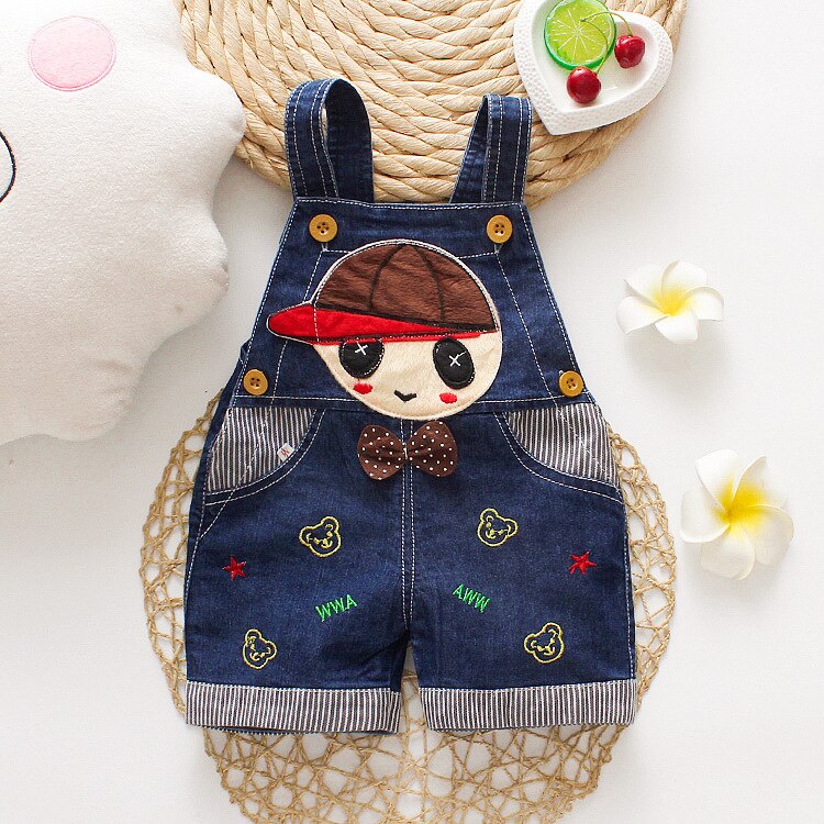 Summer Autumn Little Girls Boys Overalls Lovely Cartoon Sleeveless Toddler Denim Romper Jumpsuit 0-3 Years