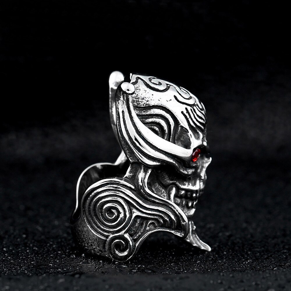 GARO MAKAISENKI Zaruba Skull Ring Biker Red CZ Eye Titanium Steel Punk Gothic Ring Japan Popular Men Retro Jewelry
