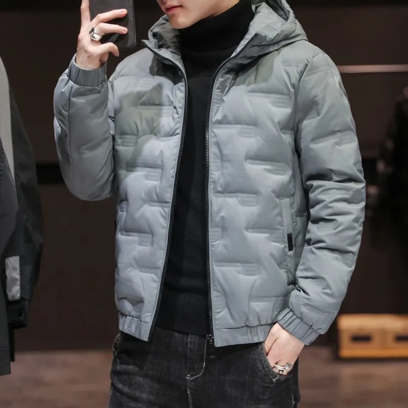 Chaqueta de algodón para hombre, abrigo ligero corto y grueso con capucha, ropa informal y moderna para invierno: 4XL / Gris