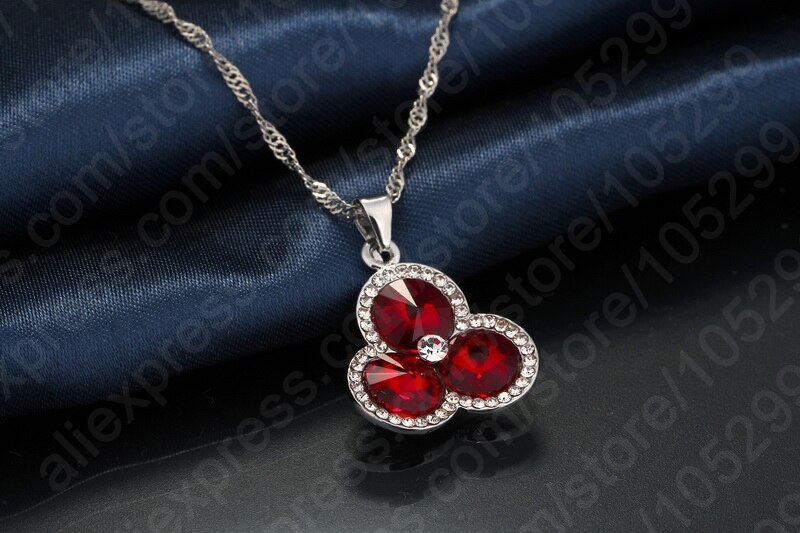 Reale Romantico 925 sterlina d'argento CZ di Cristallo Petalo Rosso A Forma di Pietra Del Pendente Della Collana per La Donna Dei Monili di Cerimonia Nuziale impostato