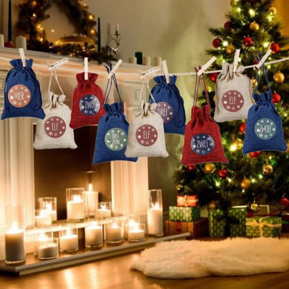 Calendario Adviento saco cuenta atrás 1-24 pegatina de Navidad