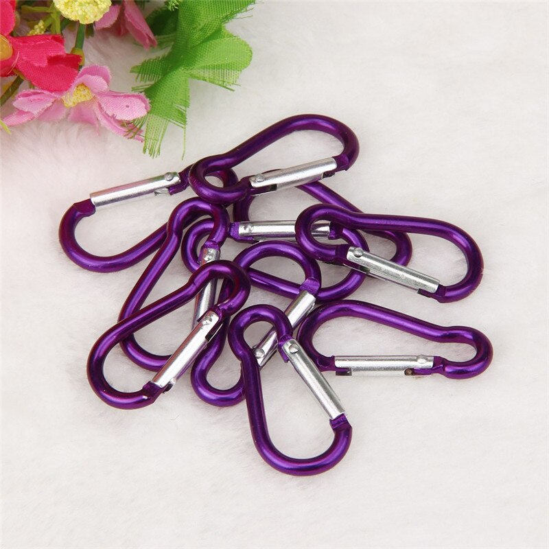 10pcs 6 Color Aluminum Alloy D Carabiner Spring Snap Clip Hooks Keychain Climbing Hiking Outdoor Activities se11: D