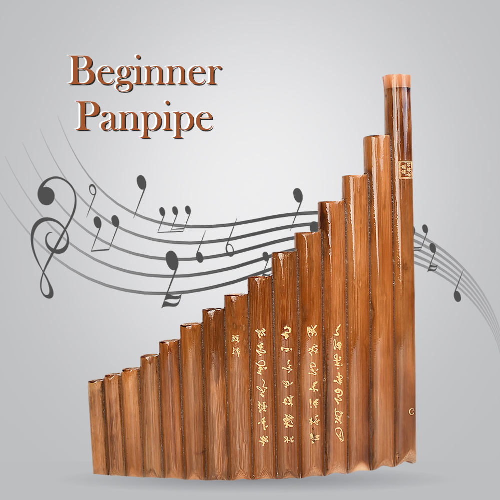 15 Pipes Natural Bamboo Wind Instrument G Key Panpipe Chinese Traditional Woodwind Instrument with Cleaning Bar with Storage Bag