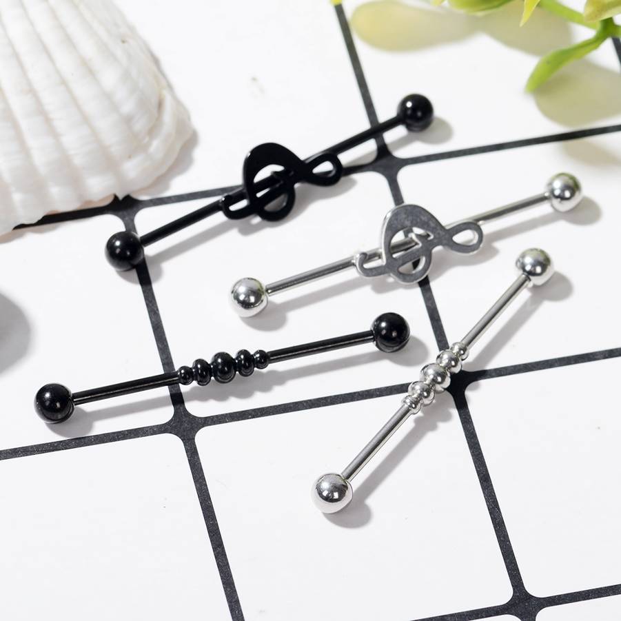 1PC Stainless Steel Industrial Barbell Ear Helix Piercing Labret Lip Ear Cartilage Stud Earrings Piercing Body jewelry Black