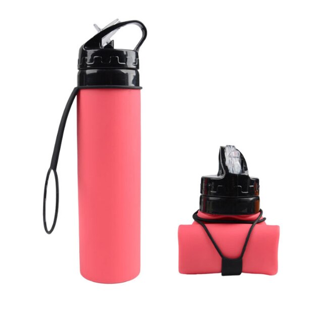 Plegable botellas de agua, portátiles plegable a prueba de fugas de silicona beber hervidor de agua al aire libre viajes de Camping deporte libre de Bpa botella para agua y bebidas: pink