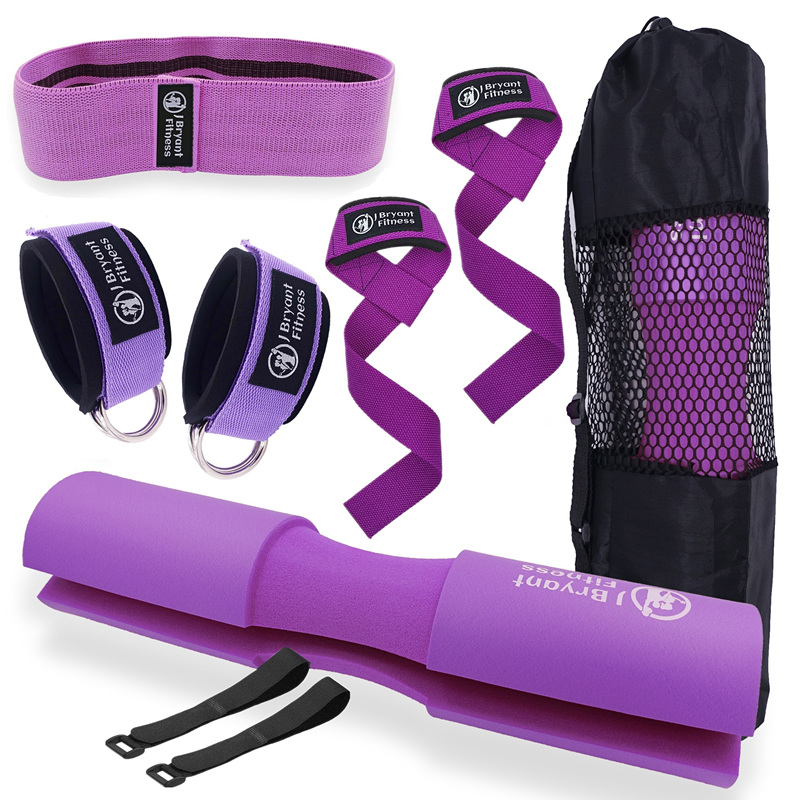 Barbell Squat Pad Set Home Gym Work Out Equipment Accessories with Weight Lifting Strap Ankle Strap for Cable Machine Hip Thrust: Dark Khaki