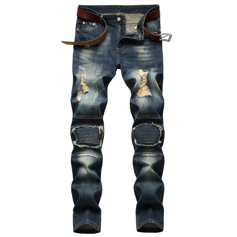 hommes Jeans décontractés Hip Hop Patch hommes Rap trou Biker jean hommes coupe mince déchiré Denim pantalon Vaqueros Hombre 40 42