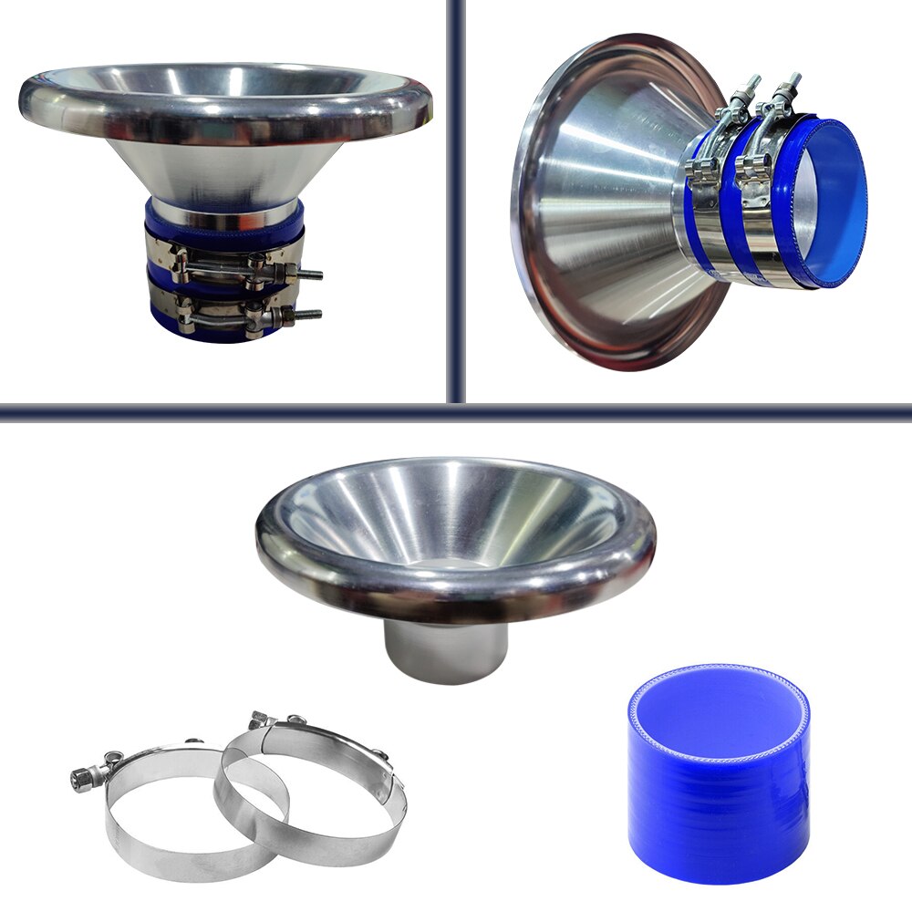 4 "Auto Bellmouth Velocity Stack Adapter Air Intake Turbo Hoorn Zilver Blauw Rood Zwart Tone Air Intake Turbo Hoorn met 4Inch Slang: Zilver