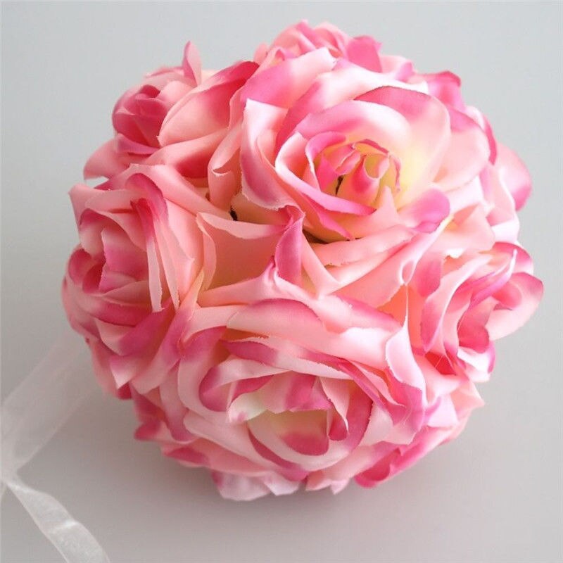 6 "hvid lyserød kunstig silke rose kysse blomsterkugler buket centerpiece pomander fest bryllup centerpiece dekorationer: Lyserød