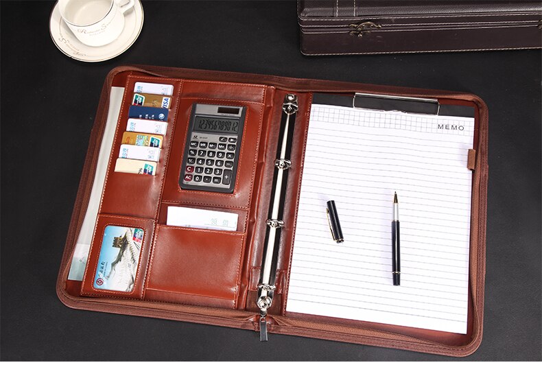 Business Zipper Portfolio, PU Leather Padfolio Folder with Handle .