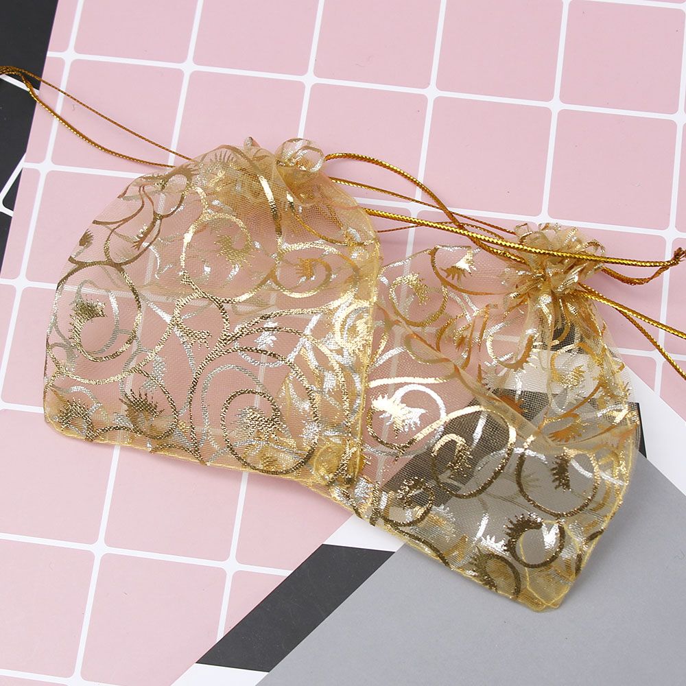 100Pcs/Bag Gold Organza Bags 9x12cm Nice Jewelry Packaging Bags Wedding Christmas Pouches Bag