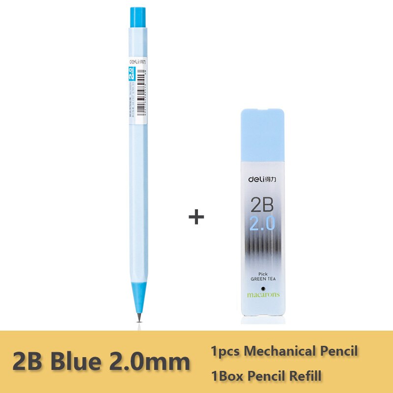 Deli Mechanical Pencil 2.0mm lead HB 2B Drawing Writing Activity Pencils led pencils for school With lead pencil knife: 2B Blue