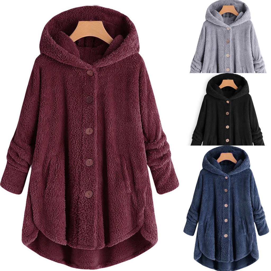 Manteau en laine pour femmes, grande taille, bouton, capuche, ample, Cardigan, veste d'hiver garde au
