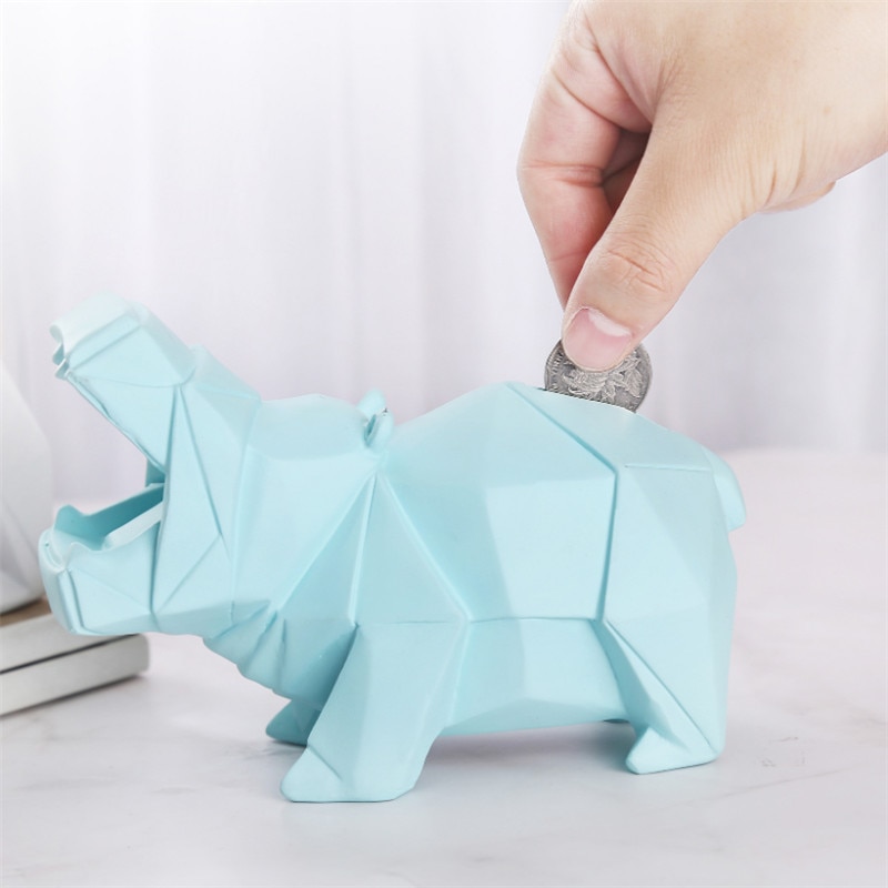 Nordic Creatieve Geometrische Nijlpaard Spaarpot Kinderen Dier Vorm Money Saving Box Home Decoratieve Ornamenten Hars Ambachten