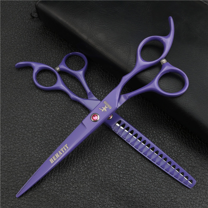 7 inch pink family hairdressing scissors hair scissors Japan 440C cutting and Thinning scissors set: purple set