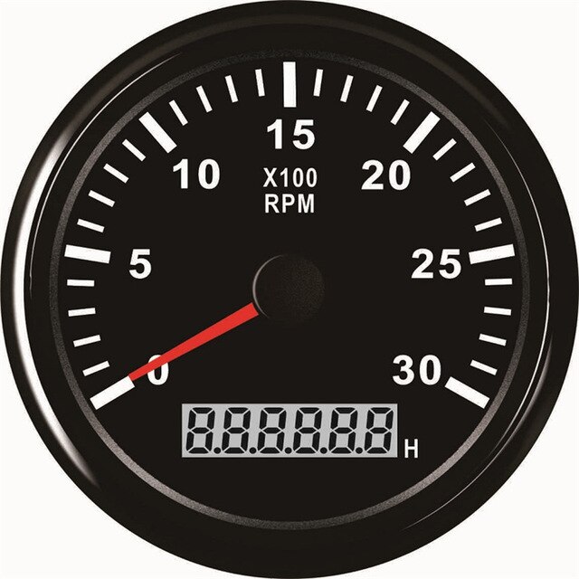 12V/24V Universal 85mm REV Counter with Hour meter Waterproof Tachometer 0-3000 RPM For Outboard Motor Boat Auto Gauge M16 M18: Black 3K RPM