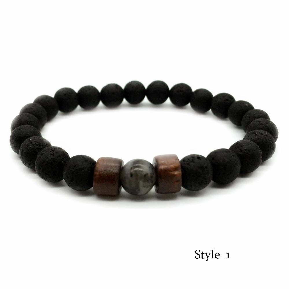 Grânulos de pedra natural do vintage pulseira de lava moda pulseira de madeira artesanal para homens yoga biker braçadeira jóias bileklik homme: 1 Style