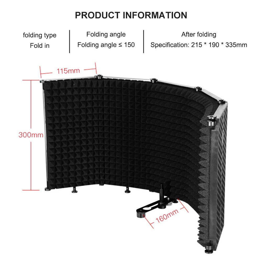 Recording Studio Microphone Windshield Screen Sound Noise Insulation Cover Adjustable Five Panel Microphone Blowout Preventer