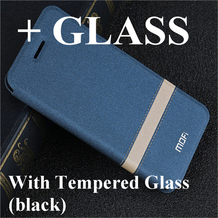Case for Honor V20 Cover for Huawei Honor View 20 Flip Case MOFi Original Luxury TPU Housing PU Leather Book Shell Folio: Blue with Glass